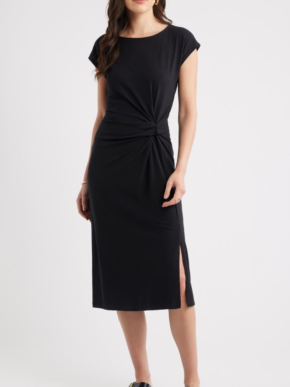 Caslon Black Knot-Detail Cap-Sleeve Midi Dress